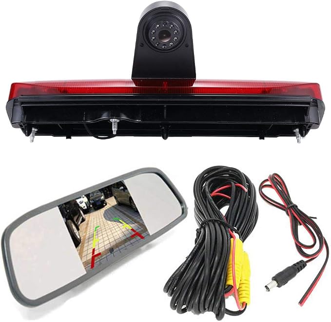 HD IP68 Auto Transporter Brake Light Roof Rear View Reversing Backup Camera Parking System with Angle Adjustable Compatible with Ford Transit Connect Van MPV SUV Bus (Camera+4.3'' Rearview Mirror)