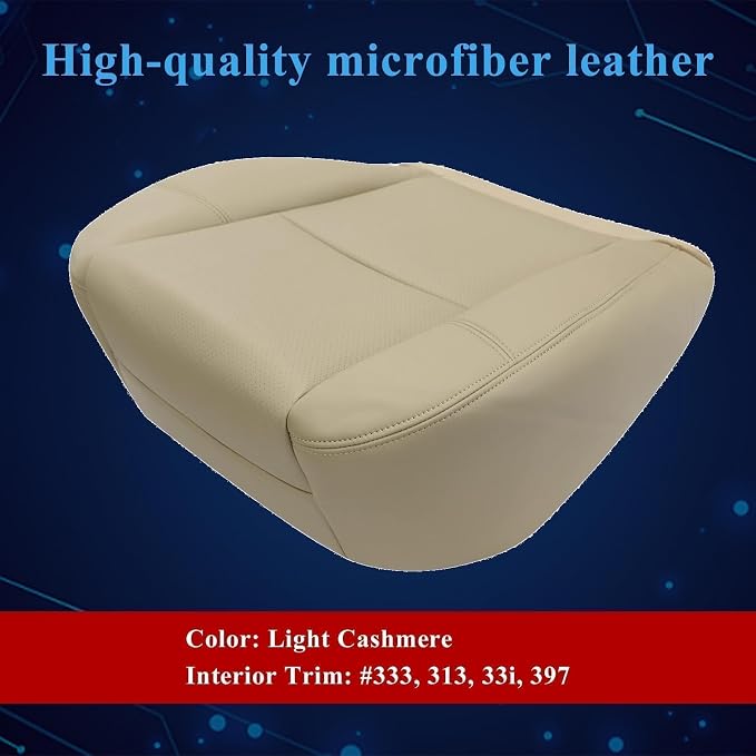 NLQR Front Both Side Bottom & Top Replacement Leather Seat Covers Compatible with Cadillac Escalade Chevy Tahoe Suburban Silverado GMC Yukon Sierra 2009 2010 2011 2012 2013 2014 Cashmere Tan #333 313