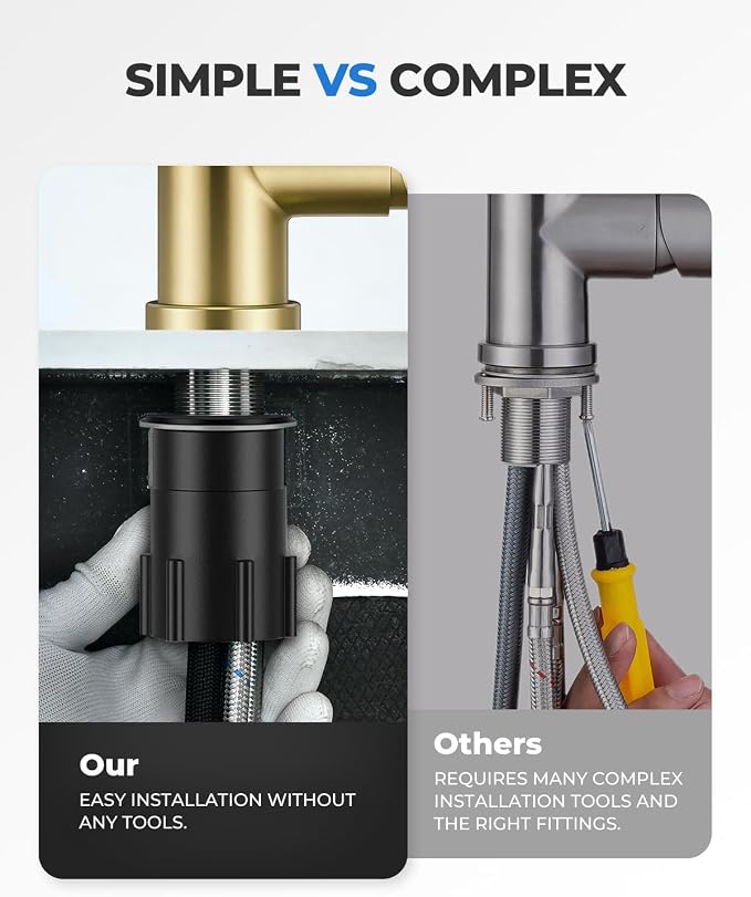 WEWE Kitchen Faucets with Pull Down Sprayer, Stainless Steel Single Handle 1 Hole for Family Kitchen Commercial Camper Laundry Rv Bar, Gold