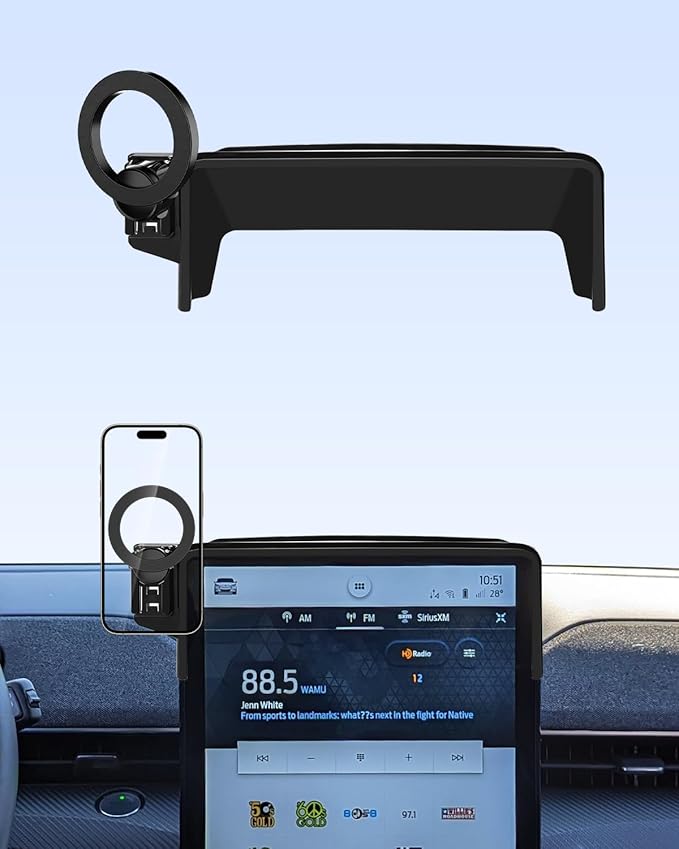 PZK Car Phone Holder for Ford Mustang Mach-E 2021 2022 2023 2024 2025 Accessories 15.5-Inch Screen Fixed Clip Compatible with MagSafe Car Phone Mount with Sunglasses Storage Box 360° Rotation