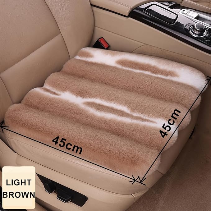 1 Piece Front Faux Sheepskin Fur Car Seat Cover, Fluffy Thin Cute Brown Car Seat Cover for Fuzzy Soft Auto Universal Plush Vehicle Seat Protector Pad Accessories