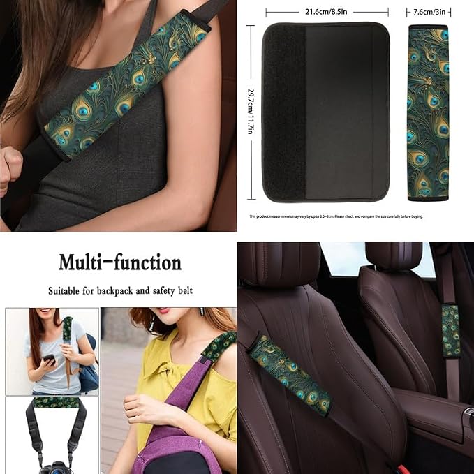 Peacock Feather Turquoise Relief Car Seat Covers Seat Cover Set of 13 Pack Peacock Hand Drawing Ultra-Soft Universal Fit for Cars Keychain Coaster for SUV Sedan Van