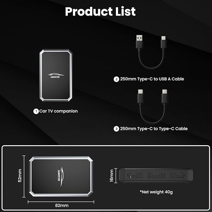 LAMTTO Car TV Mate Pro and Wireless CarPlay Adapter – Upgrade 2 in 1 Magic AI Box Convert Car Screen to TV with HDMI for Fire Stick and Switch for OEM Wired Factory 2016+