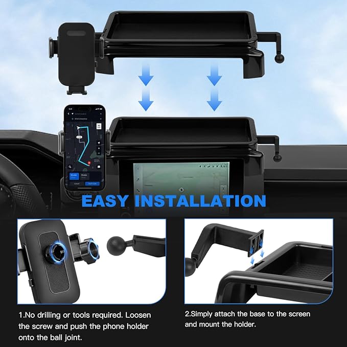 Car Phone Holder Compatible with Toyota Tacoma 2024 2025 Accessories 8-Inch Screen Fixed Clip, Cell Phone Mount with Dash Organizer Center Console Tray Hands-Free 360° Rotation