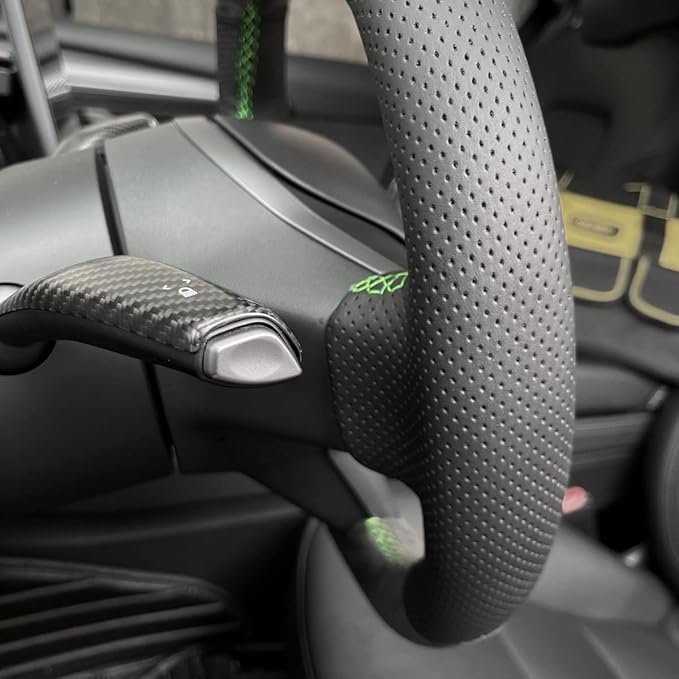 MEWANT Hand Stitch Athsuede Perforated Real Leather Steering Wheel Cover for Tesla Model 3 2017-2020 DIY Steering Wrap