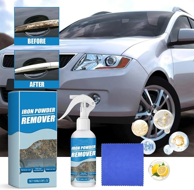 Iron Powder Remover Spray, Portable Heavy Duty Rust Remover for Metal Sprays Fast-Acting Oxidation Remover, Multi-functional Quick-Acting Rust Removal Spray for Metal, Bikes, Tools, Furniture (2pcs)