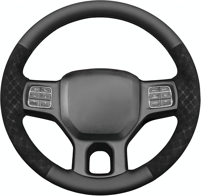 MEWANT Hand Stitch Steering Wheel Cover for 1500 2012-2018 1500 Classic 2019-2023 2500 3500 5500 2012-2018 Black Microfiber Leather Diamond Embossed Athsuede Interior Accessories