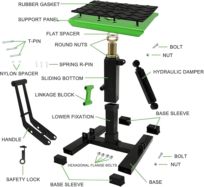 POLARBEAR Dirt Bike Stand and Lift Motorcycle Hydraulic Jack Stands1200LBs Capacity Adjustable Height Quick Jack for Maintenance(Green)