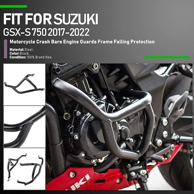 Motorcycle Black Steel Highway Crash Bars Crashbar Stunt Slider Cage Engine Guard Frame Falling Protectors Bumper for Su.zuki GSX-S GSXS GSX S 750 GSX-S750 2017 2018 2019 2020 2021 2022 2023