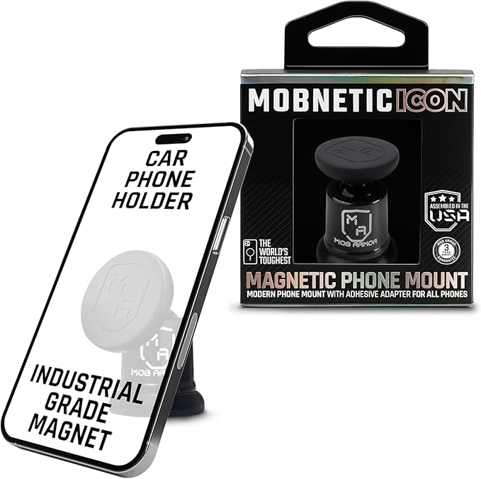 Mob Armor MobNetic Icon Car Phone Mount, Magnetic Phone Holder for Car w/ 90lb Pull Force, 90º Tilt & 360º Rotation, Aluminum Build, Compatibility for iPhone & Android (Obsidian Black)