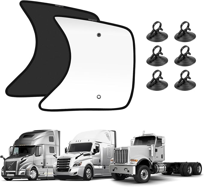 KUST 2PCS 23''*21.6'' Side Window Shades for Semi Truck/Heavy Duty Truck - Freightliner Cascadia, Volvo, Mack, Kenworth, Peterbilt, International LT, Western Star - Silver & Black Window Shades