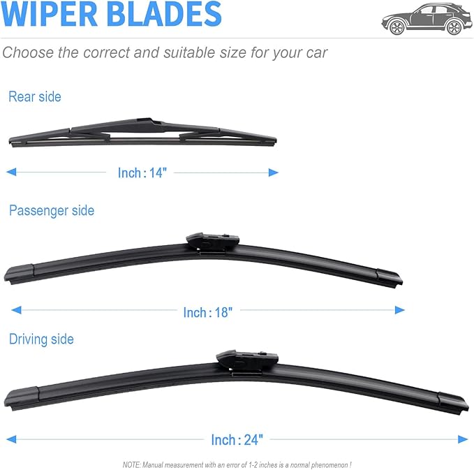 Gavimnal® 24"+18"+14" Silicone Wiper Blades Replacement For Mazda CX-5 2017-2025,Mazda CX-9 2016-2024,All-Season Front Rear Windshield Wiper Blades(Set of 3)