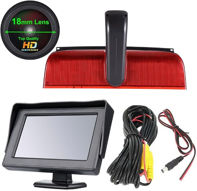 1280 * 720 Pixel Super HD Brake Light Backup Camera with 4.3 Inch LCD Monitor, Night Vision Reversing Camera Replacement for Ford Transit Connect 2 II/XL Cargo Titanium Passenger Wagon 2014-2022