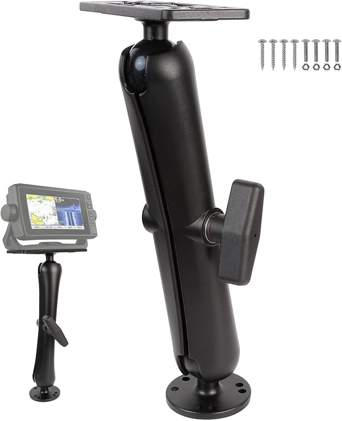 xik 1.5" Ball Long Arm Fish Finder Mount, Aluminum Alloy Marine Electronic Mount, Round Base with 1.5 inches / 38mm / C Size Ball Adapters, Compatible with Garmin, Lowrance, Humminbird and More