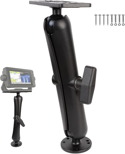 xik 1.5" Ball Long Arm Fish Finder Mount, Aluminum Alloy Marine Electronic Mount, Round Base with 1.5 inches / 38mm / C Size Ball Adapters, Compatible with Garmin, Lowrance, Humminbird and More