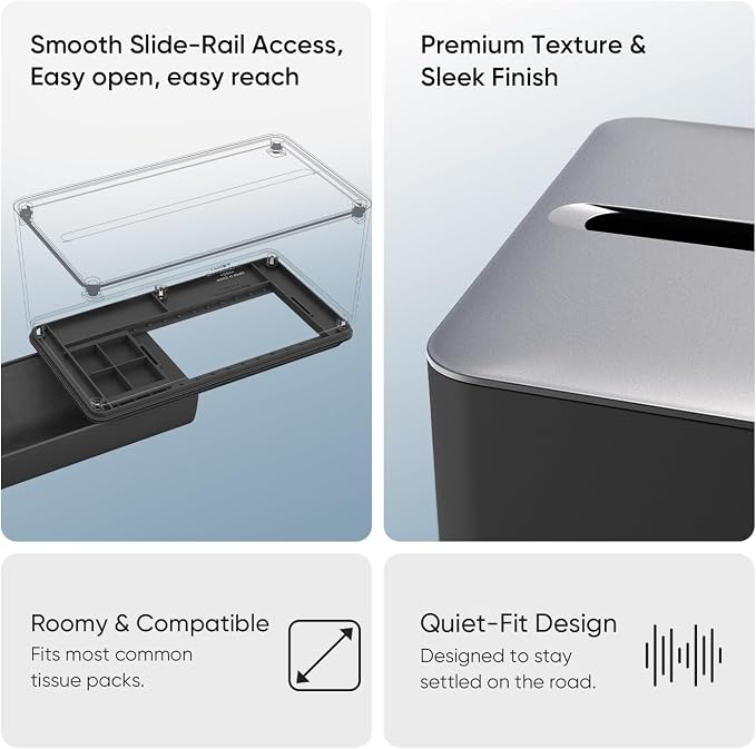 TEMAI 2-in-1 Behind Screen Organizer for 2025 Tesla Model Y Refresh Juniper, Magnetic Tissue Box & Flocked Sunglasses Drawer, Sensor-Safe Anti-Rattle Tray, Matte Black