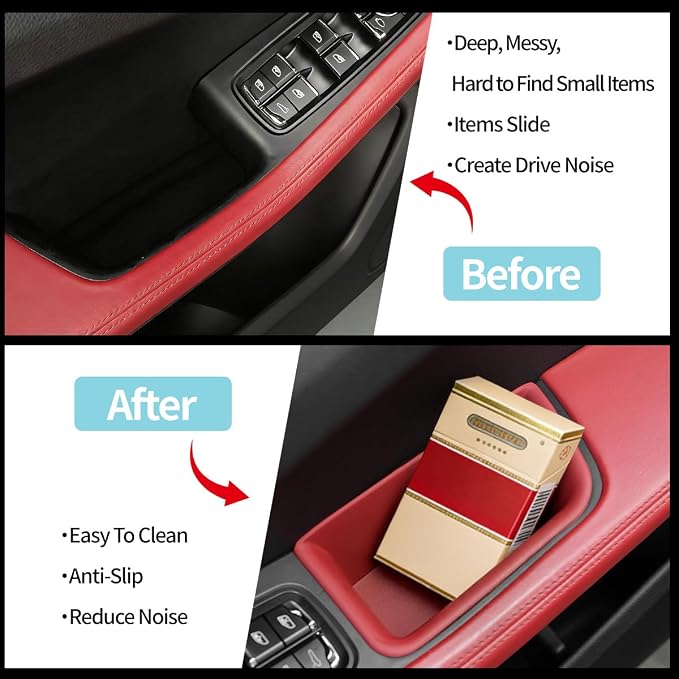 4PCS Door Side Storage Box for Porsche Macan Accessories 2014-2026, Front Rear Car Door Handle Organizer Tray for Phone, Keys, Cards, Macan Car Accessories Interior (Red for Ma-can 2014-2026)