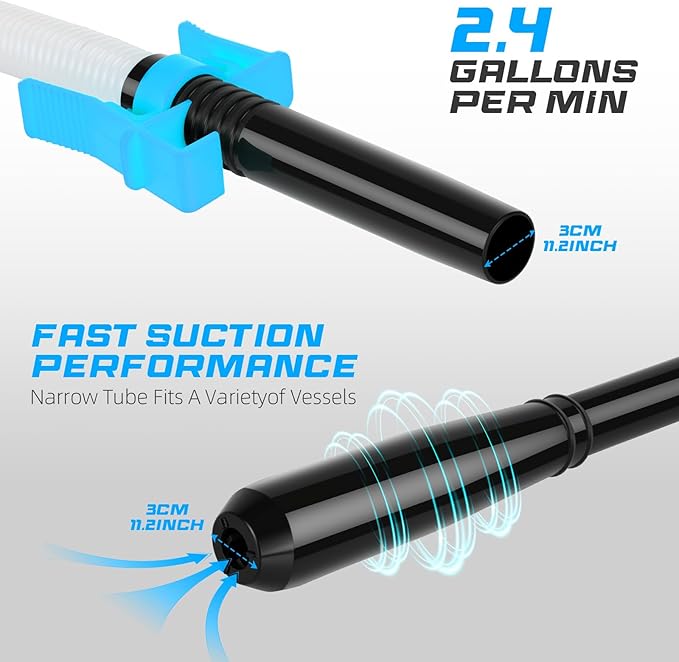 Portable Transfer Pump Battery Operated Electric Siphon Pump for Gas, Fuel, Diesel, Water Transfer 2.4 GPM Flow Oil Extractor, 47" Hose-Easy to Use Hand Fuel Pump, Multi-Use Siphon Transfer Pump(Blue)