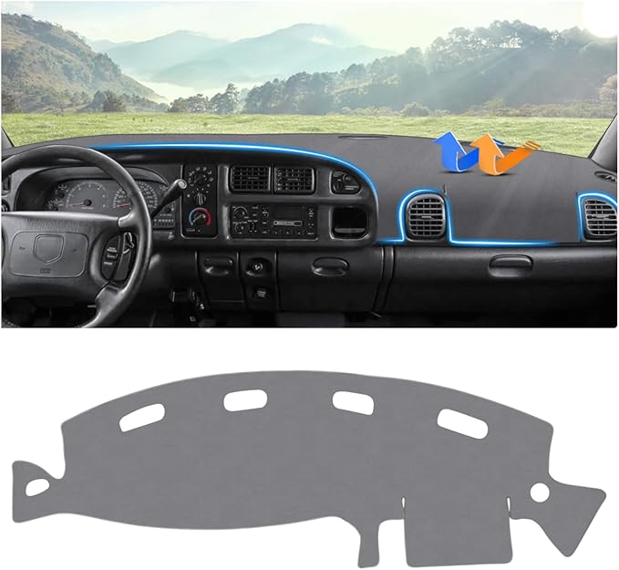 Autorder Gray Dashboard Cover Mat for Dodge Ram 1500 2500 3500 1998-2001 Accessories Dash Cover Upgrade Polyester Dash Mat Sunshade Glare UV Rays Protector