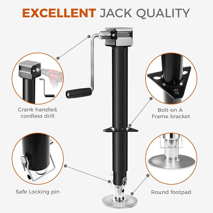 6000 LBS A-Frame Trailer Jack, Height Range 9"-40.5" RV stabilizer Jacks with Drop Leg & Ergonomic Handle,Manual & 20–24V Drill-Powered Operation, Suitable for RV, Utility, Yacht Trailers