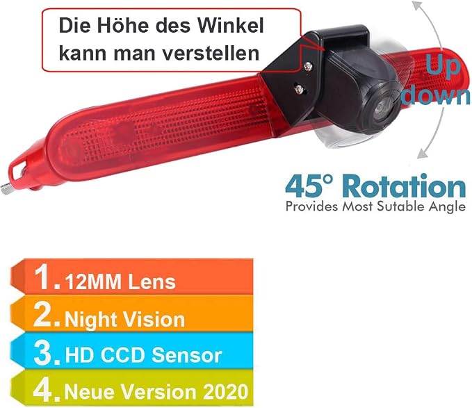 HD Brake Light Rear View Reversing Camera with Angle Adjustable Compatible with Toyota Proace/Citroen Berlingo B9/Opel Combo/Limousine/Peugeot Partner Tepee/Rifter (Camera+4.3'' Rearview Mirror)