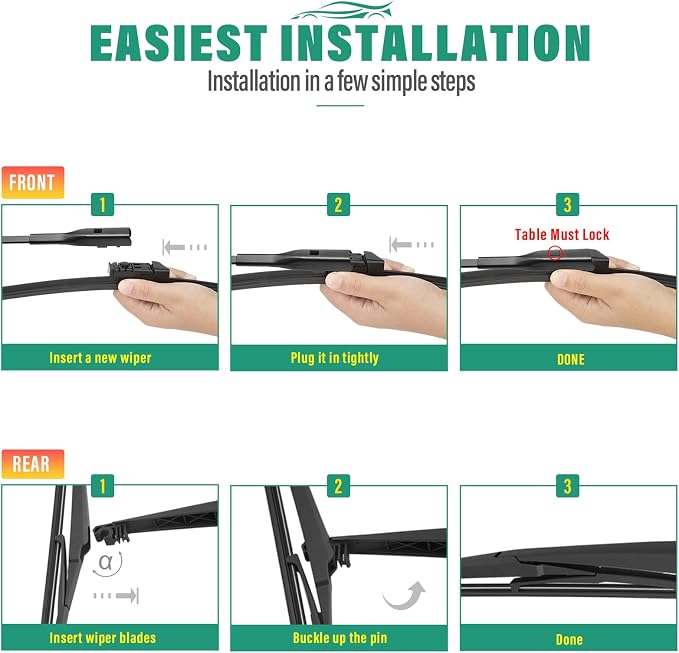 26" 16" 12" Windshield Wiper Blades Replacement for LEXUS NX NX200t 2015 2016 2017 / NX300 2018-2021 / NX300h 2015-2021 Premium All Weather Front Rear Wipers Set - OEM Quality (Pack of 3)