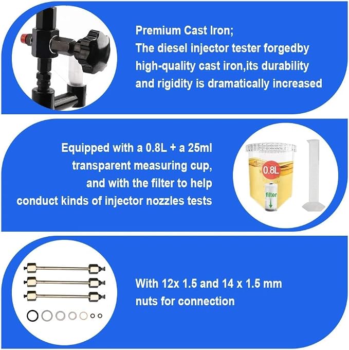 Diesel Fuel Injector Tester New 600Bar 8000PSI Diesel Injector Nozzle Tester Kit with Dual Scale Gauge to Adjust Injector Nozzle Pressure and Testing Diesel Injector Nozzle Pop Pressure Tester