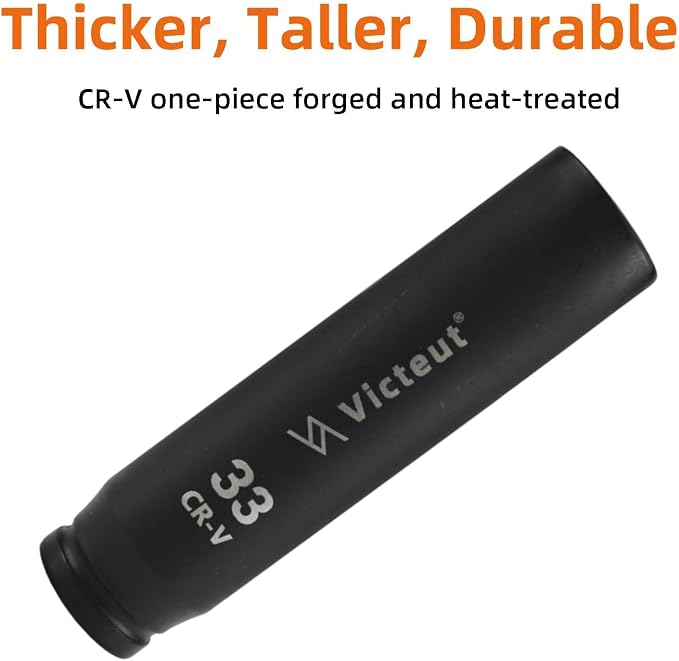 3/4-Inch Drive 33mm Extra Deep Impact Socket，8-Inch (200mm) Long，6-Point Truck&Trailer&Tractor Wheel Nut Socket, Heat Treated Cr-V Alloy Steel, One-Piece Forged, No Torque Loss