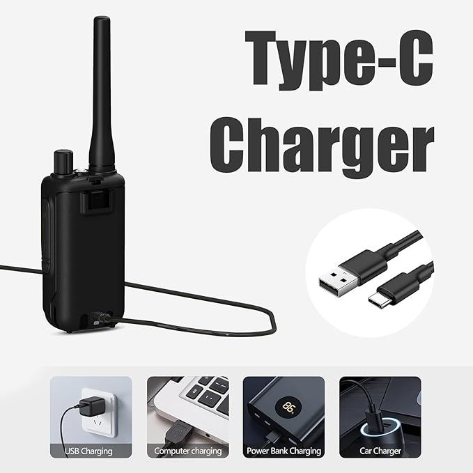 BAOFENG UV-5R Mini Two Way Radio BF-5R Mini Walkie Talkie Wireless Power Adjustable Tiny Size Frequency Copy 999 Channels Type-C Four Colors Portable Ham（2 Pack） (Grey)