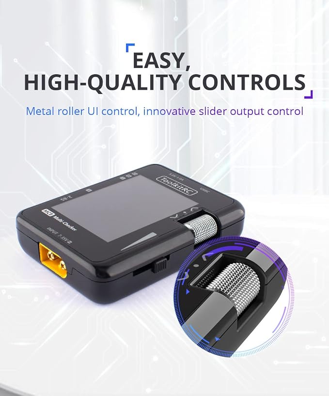 ToolkitRC MC8 Mini Size Cell Checker 32 Bit Battery Multi-Checker PWM Output PPM SBUS Readout for lipos ESC Servo Tester Tool Multi Tool with USB-C Fast Charging