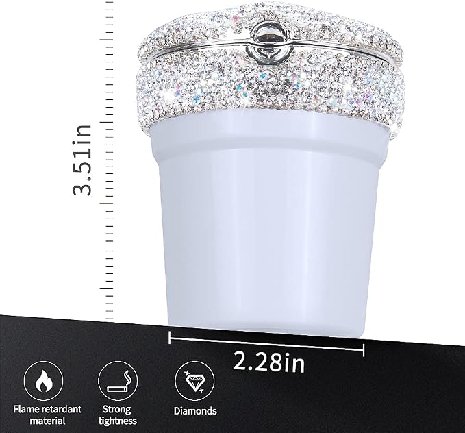 eing Car Ashtray Portable Bling Cigarette Smokeless Cylinder Cup Holder with Blue LED Light Indicator,Car Accessories for Women,Ideal for Car,Home and Office,2 - Pack White