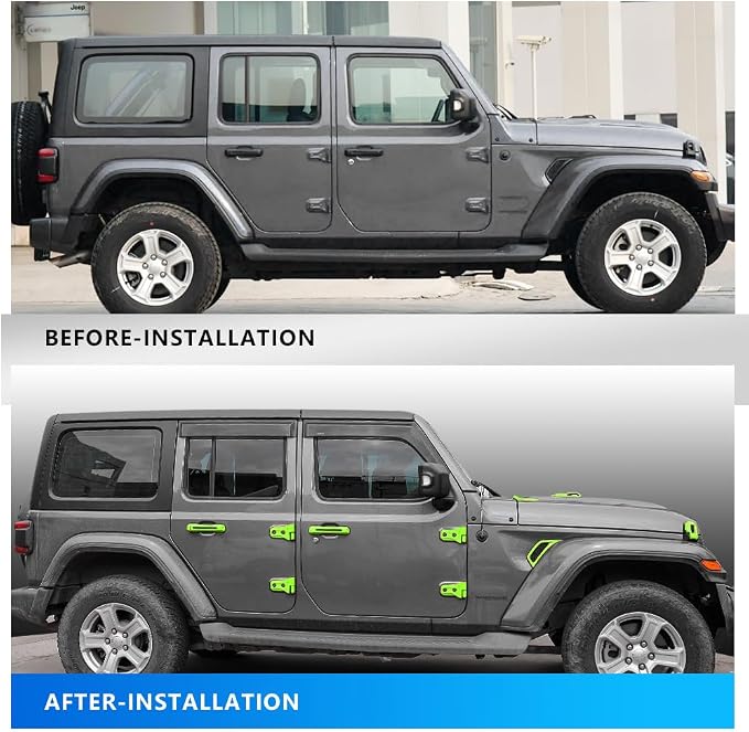 Barong for Jeep Wrangler JL JLU 2018-2025 Accessories Exterior Decoration Door Hinge Handle Engine Hood Hinge Hood Latch Wheel Eyebrow Side Air Outlet Rear Window Hinge Cover 26PCS Full Set(Green)