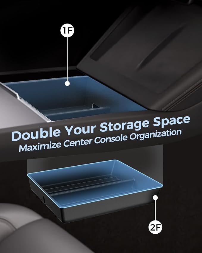 KYX Upgrade Center Console Organizer Tray for Tesla Model 3 Highland 2024 2025,4 Car Organizer Trays & 1 Center Console Cup Holder,Hidden Storage 5 Pcs for Tesla Model 3 Accessories 2024 2025