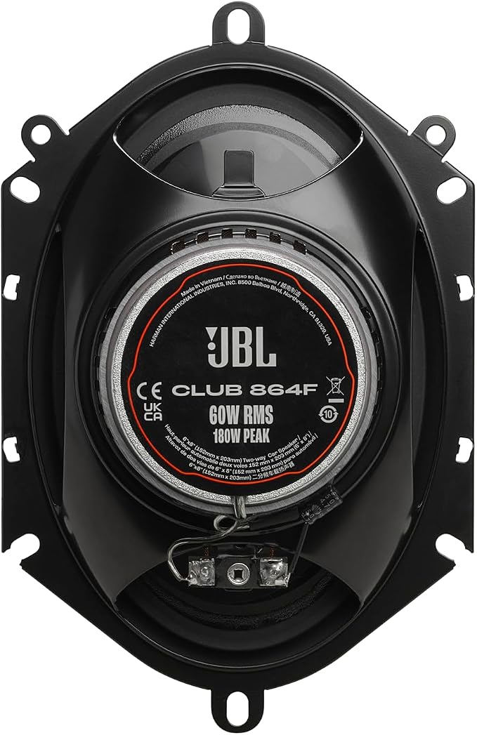 JBL Club 864F - 6"x8" (152mm x 203mm) Two-Way Car Speaker, 60W RMS, 180W Peak, Sensitivity (@ 2.83V): 93dB, Frequency Response: 65Hz – 20kHz, Nominal Impedance: 3.0 ohms