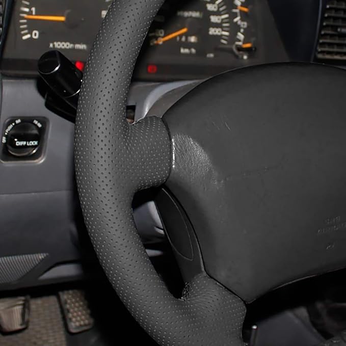 Loncky Custom Fit Black Genuine Leather Steering Wheel Cover for Toyota Land Cruiser 1995 1996 1997 1998 1999 2000 2001 2002 Accessories Car Interior Hand Stitched OEM Parts
