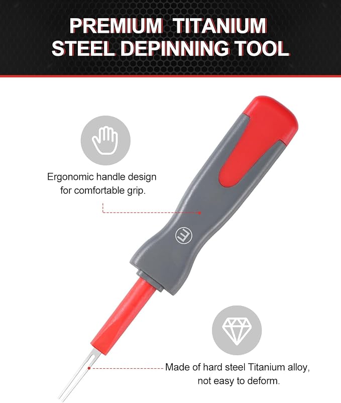 DAYDOOR Terminal Removal Tool Kit, 26 Pcs Depinning Tool Pin Removal Tool Kit, Connector Pin Removal Tool, Pin Extractor Tool Kit for Automotive Car Universal Vehicle Wire Harness（Red）