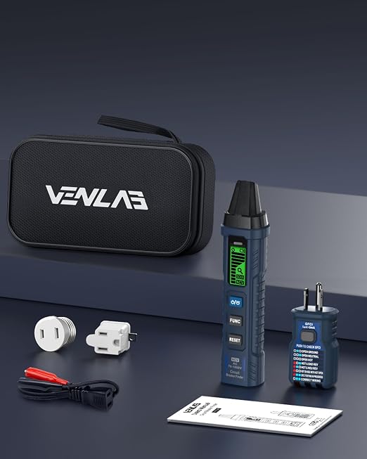 Circuit Breaker Finder with LCD Display, GFCI Outlet Tester, 90-130V Electrical Circuit Tracer Tool with NCV Tset & Flashlight, Includes Carrying Case with Adapter, Alligator Clips -VCT03P