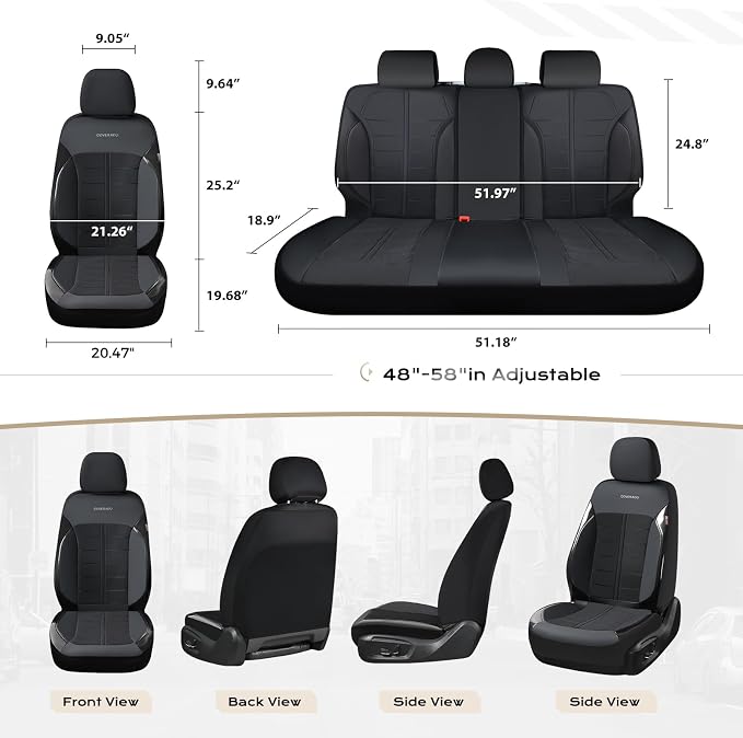 Coverado Seat Cover, Car Seat Cover Full Set, 3D Air Mesh Breathable Seat Protectors Sports Carbon Fiber Design Airbag Compatible Comfort Universal for Most Cars, Van,Trucks, SUV, Black