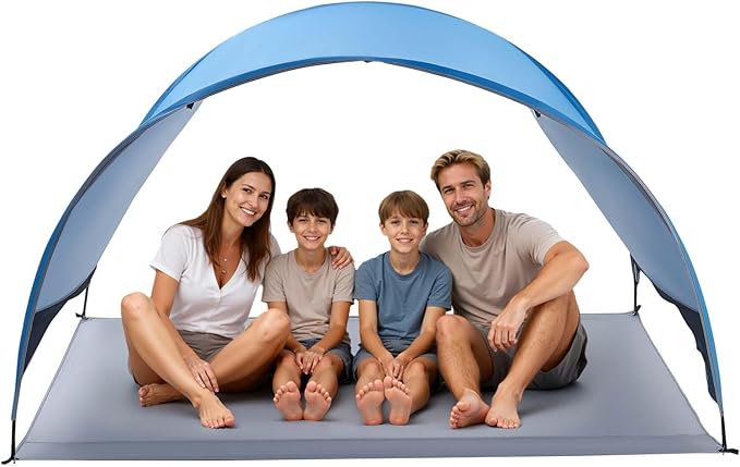 VEVOR Beach Tent Sun Shelter for 4 Person, UPF 50+, Portable Sun Shade Beach with Carrying Bag & Ground Stakes, Lightweight and Easy Setup Beach Umbrella for Camping Fishing Outdoor Picnic