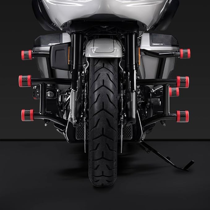 Advanblack ProTek Machined 1.25" Crash Bar Sliders Decorative Wheel Rotatable End For Front Engine Guard Harley Saddlebag Guards (Red CNC w/Carbon Inlay)