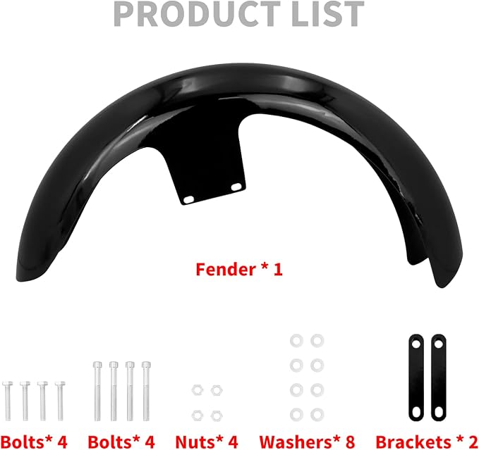 Front Fender 19'' 21'' 23'' Wheel Wrap Fit For Harley Touring Street Glide Road King Electra Glide Baggers (120/R21 Gloss Black)