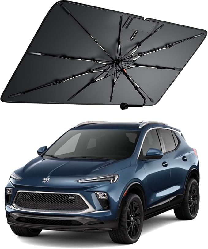 Windshield Sun Shade for Buick Encore GX 2020–2026, Foldable Umbrella Sunshade with 100% UV Block, Multi-Layer Heat Insulation, Reinforced 10-Rib Frame, Keeps Car Cooler, Summer Car Accessory