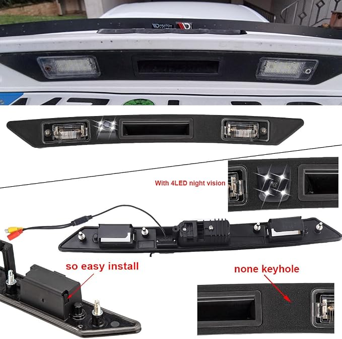 HD Auto 8LED 170° Wide Angle Rear View Reverse Trunk Handle Backup Camera Compatible with Audi A3 8P/8V 8PA S3 V6/A4 B7 S5/sedan/RS4/A5 RS5/A6 C6/A8 S8/Q7/RS3/S4/RS6/Seat Exeo 3R2/V W Plus RS (NO.C)