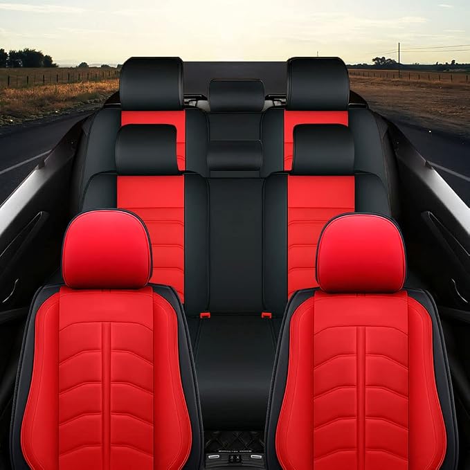Car Seat Cover 8 Seats for Toyota Highlander 2001-2026, Durable Wear Resistant Waterproof Seat Covers, Breathable No Odor Premium Leather Vehicle Interior Accessories.(8 Standard,Red)