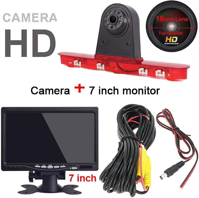 1280 * 720 Pixel Third Roof Brake Lamp Car Backup Camera Replacement for Toyota Proace Citroen Jumpy Kasten Spacetourer Peugeot Expert Kasten Traveller Bus Waterproof Night Vision Reverse +7" Monitor