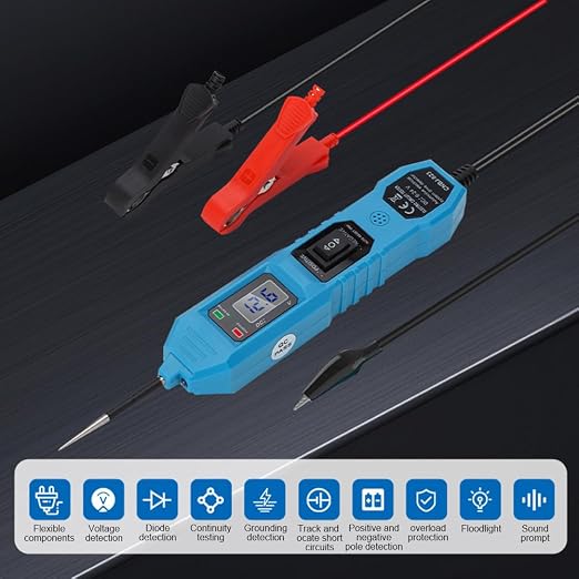 Multifunctional Car Circuit Tester, 3.5-36V DC Automotive Power Circuit Tester with LCD Display and Sharp Probe, Electric Test Pen for Car Battery Polarity Continuity Fuses (Blue)