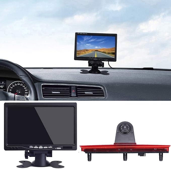 HD Brake Light Rear View Backup Camera Set with 7 Inch LCD Monitor,Transporter Night Vision Car Roof Reversing Camera Replacement for VW T5 Bus Transporter Multivan Caravelle Bussiness 2003-2015 Bj