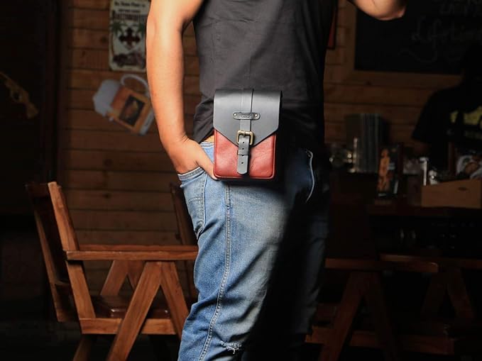 Trip Machine Company Genuine Leather Motorcycle Magnetic Fuel Tank Pouch to Carry All Your Riding Essentials (Cherry Red)