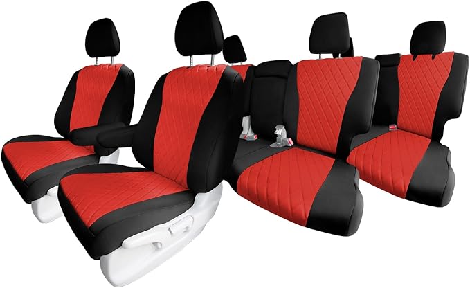 FH Group Custom Fit Car Seat Covers Specifically Made for 2016–2022 Honda Pilot, 3 Row Full Set Red Ultraflex Neoprene, Waterproof Car Seat Cover, Honda Accessories