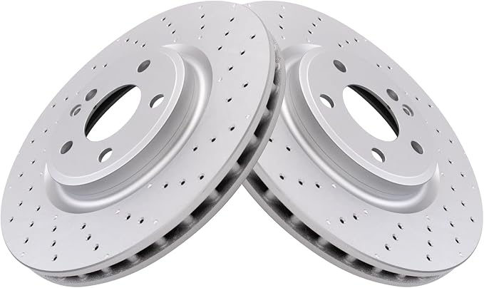 TRQ Front Brake Rotor Set Coated Drilled Compatible with 2014-2019 Mercedes-Benz CLA250 with Sport Package 2015-2020 GLA250 with Sport Package